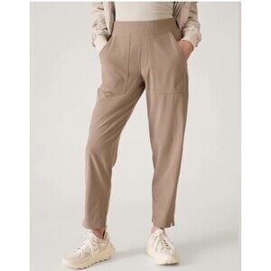 ATHLETA Brooklyn Ankle Utility Pants 10 Tan Stretch Travel Casual Work Mid Rise